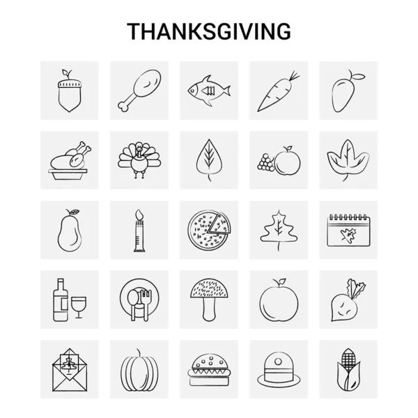 Ручной Рисунок День Благодарения Набор Значков Серый Фоновый Вектор — стоковый вектор