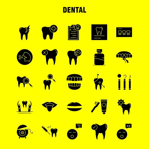 Dental Solid Glyph Icons Set Infographics Mobile Kit Print Design — стоковый вектор