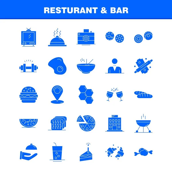 Restaurante Bar Solid Glyph Icon Para Web Print Mobile Kit —  Vetores de Stock