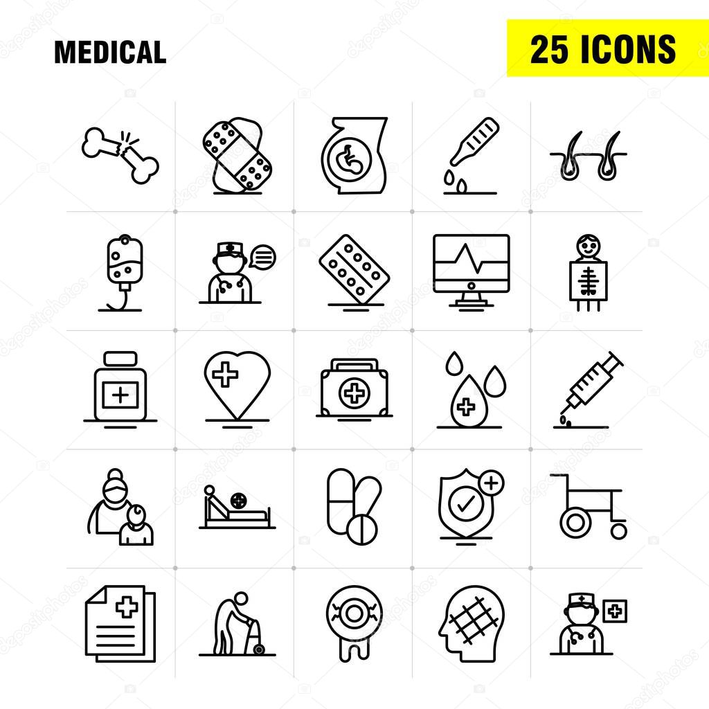 Medical  Line Icons Set For Infographics, Mobile UX/UI Kit And Print Design. Include: Letter, Mail, Medical, Hospital, Capsule, Medical, Tablets, Health, Collection Modern Infographic Logo and Pictogram. - Vector