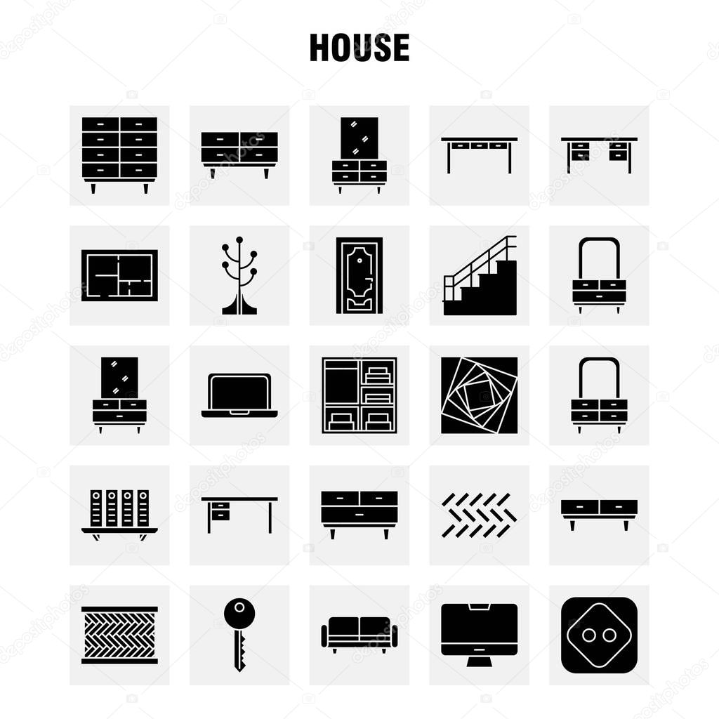 House Solid Glyph Icon for Web, Print and Mobile UX/UI Kit. Such as: Couch, Furniture, Sofa, Interior, Chest, Drawer, Furniture, Keep, Pictogram Pack. - Vector