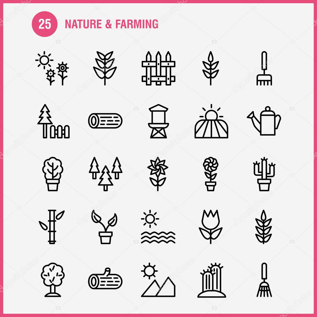 Nature And Farming Line Icon Pack For Designers And Developers. Icons Of Barn, Building, Door, Farm, Farming, Nature, Round, Mountain, Vector