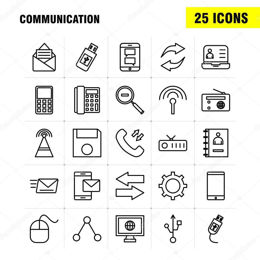 Communication Line Icons Set For Infographics, Mobile UX/UI Kit 