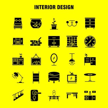 İç tasarım sağlam glif Icons Set için Infographics, mobil Ux/UI Kit ve baskı tasarımı. Şunlardır: Yatak, dolap, mobilya, ev, gardırop, televizyon, Tv, ev, Icon Set - vektör