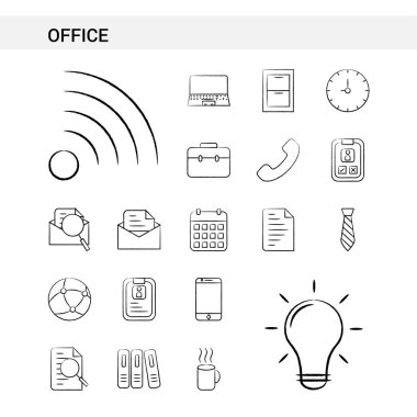Office el beyaz arka plan üzerinde izole simge kümesi stil çekilmiş. -Vektör