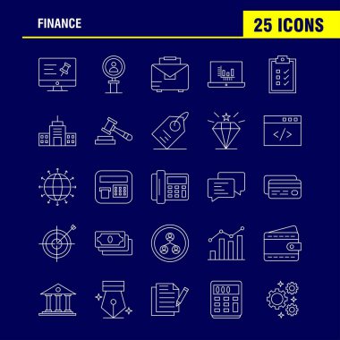 Finans satır Icons Set Infographics, mobil Ux/UI için Kit ve baskı tasarımı. Şunları içerir: Bilgisayar, Pin, metin, finans, arama, araştırma, finans, adam, Icon Set - vektör