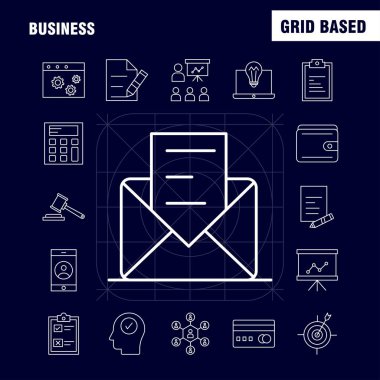 Web, baskı ve mobil Ux/UI için iş hattı simge seti. Örneğin: iş, dolar, para, satın almak, iş, sohbet, kum, mesaj, piktogram paketi. -Vektör