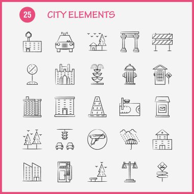 Şehir öğeleri elle çizilmiş Icons Set için Infographics, mobil Ux/UI Kit ve baskı tasarımı. Şunları içerir: Araba, araç, seyahat, ulaşım, salıncak, çocuklar, parklar, oyun, Eps 10 - vektör