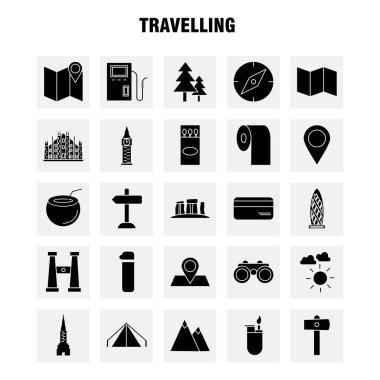 Katı glif simgeler seyahat ayarlamak için Infographics, mobil Ux/UI Kit ve baskı tasarımı. İçerir: Yön yönetim kurulu, yönetim kurulu, yön, trafik yönetim kurulu, yemek, gıda, Eps 10 - vektör