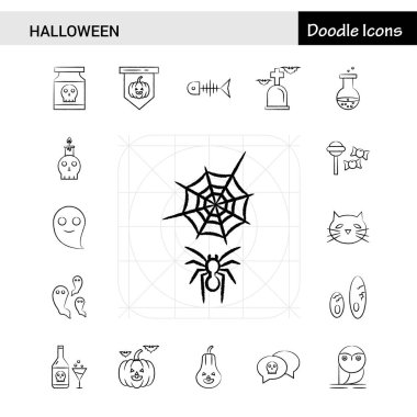 17 Halloween el çekilmiş Icon set set