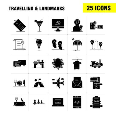 Seyahat ve yerler sağlam karakter simgesi Web, baskı ve mobil Ux/UI için Kit. Gibi: dosya, konumu, harita, taşıma, sohbet, sohbet, metin, taşıma, piktogram paketi. -Vektör