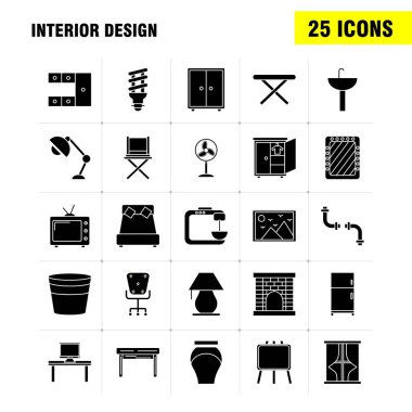 İç tasarım sağlam glif Icons Set için Infographics, cep 
