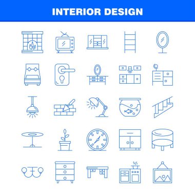 İç tasarım hat simgelerini belirlemek için Infographics, mobil Ux/UI Kit ve baskı tasarımı. Şunlardır: Yatak, dolap, mobilya, ev, gardırop, televizyon, Tv, ev, Icon Set - vektör
