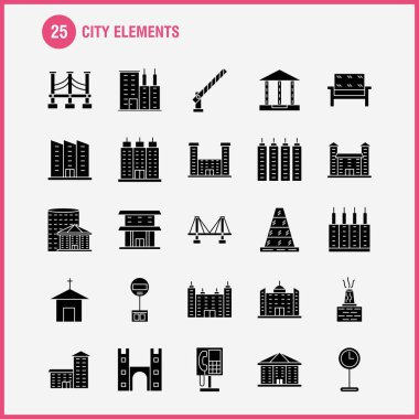Şehir öğeleri katı glif Icons Set için Infographics, mobil Ux/UI Kit ve baskı tasarımı. Şunları içerir: Araba, araç, seyahat, ulaşım, Çeşme, su duş, şehir, Eps 10 - vektör