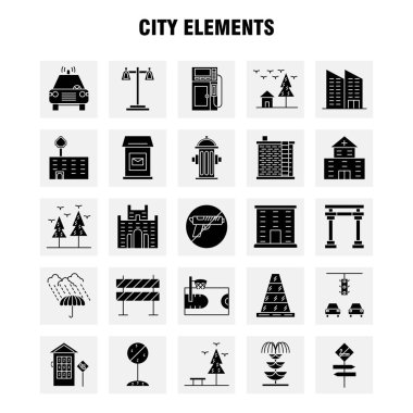 Şehir öğeleri katı glif Icons Set için Infographics, mobil Ux/UI Kit ve baskı tasarımı. Şunları içerir: Araba, araç, seyahat, ulaşım, salıncak, çocuklar, parklar, oyun, Eps 10 - vektör