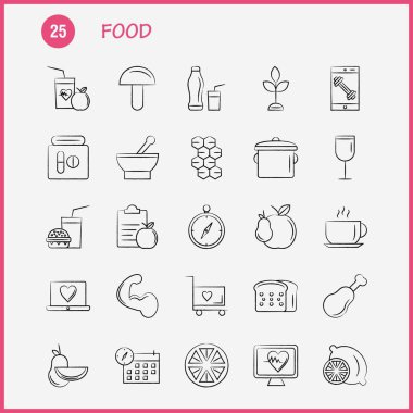 Gıda el çekilmiş Icon Web, baskı ve mobil Ux/UI için Kit. Gibi: limon, gıda, meyve, sağlık, Burger, içecek, yiyecek, piktogram Pack hızlı. -Vektör