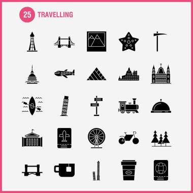 Katı glif simgeler seyahat ayarlamak için Infographics, mobil Ux/UI Kit ve baskı tasarımı. Şunları içerir: Küre, Internet, dünya, iletişim, bulutlar, hava, gökyüzü, fırtına, Eps 10 - vektör