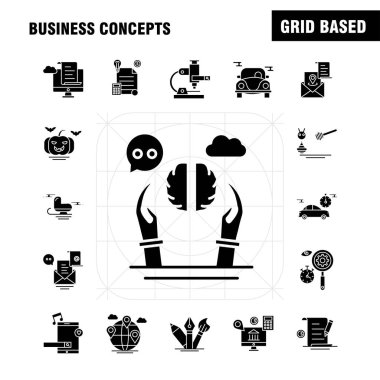 İş kavramları katı glif Icons Set için Infographics, mobil Ux/UI Kit ve baskı tasarımı. Şunları içerir: Para çantası, para, dolar, para birimi, Dükkanı, Pazar, para, koleksiyon Modern Infographic Logo ve piktogram. -Vektör