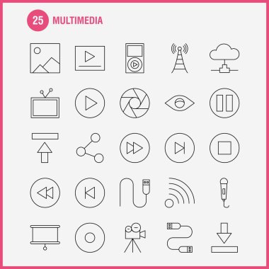 Multimedya satırı simgesi Web, baskı ve mobil Ux/UI için Kit. Gibi: medya, mikrofon, mikrofon, ses, denetim, hızlı, ileri, medya, piktogram paketi. -Vektör