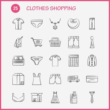 Elle çizilmiş simgeler alışveriş giyim ayarlamak için Infographics, mobil Ux/UI Kit ve baskı tasarımı. Şunları içerir: Kemer, kemer, tutarak bezler, deri kemer, kredi kartı, Eps 10 - vektör