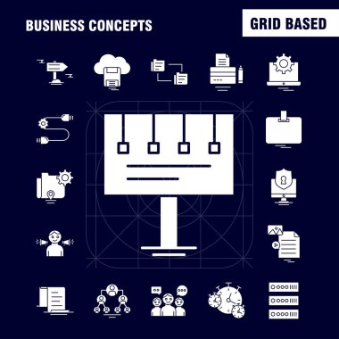 İçin Infographics, mobil iş kavramları katı glif Icons Set
