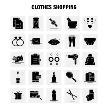 Web, baskı ve mobil Ux/UI için sağlam karakter simgesi alışveriş giyim seti. Gibi: dosya, satış, alışveriş, alışveriş, oranı, el çantası, etiket, piktogram paketi. -Vektör