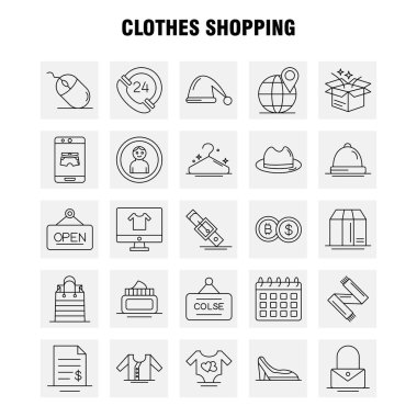 Web, baskı ve mobil Ux/UI için satırı simgesi alışveriş giyim seti. Gibi: Mobil, Online, alışveriş, giyim, dosya, Doları, güzellik, piktogram paketi. -Vektör