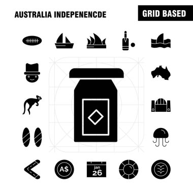 Avustralya bağımsızlık katı glif Icon Pack için tasarımcılar ve geliştiriciler. Hayvan, denizanası, deniz, deniz ürünleri, simgeleri baş güvenlik, sigorta, koruma, vektör