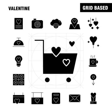 Sevgililer katı glif Icon Pack için tasarımcılar ve geliştiriciler. Takvim, aşk, romantik, Sevgililer, çay, Kupası, romantik, Sevgililer, simgelerin vektör