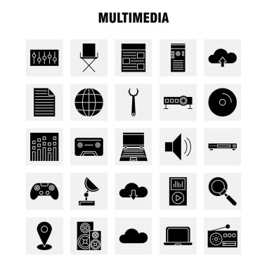 Web, baskı ve mobil Ux/UI için Multimedya katı glif simge seti. Gibi: disko topu, top, Disco, parti top, ekolayzer, Beat, piktogram paketi. -Vektör