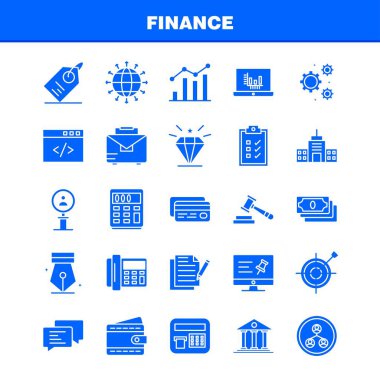 Finans sağlam glif Icons Set Infographics, mobil Ux/UI için Kit ve baskı tasarımı. Şunları içerir: Bilgisayar, Pin, metin, finans, arama, araştırma, finans, adam, Icon Set - vektör