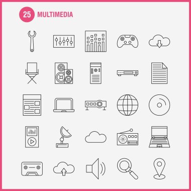 Multimedya satırı simgesi Web, baskı ve mobil Ux/UI için Kit. Gibi: disko topu, top, Disco, parti top, ekolayzer, Beat, piktogram paketi. -Vektör