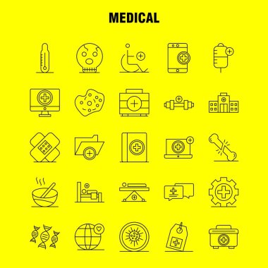 Tıbbi hat simgelerini belirlemek için Infographics, mobil Ux/UI Kit ve baskı tasarımı. Şunları içerir: Dna, Test, tıbbi, laboratuvar, tıbbi, Bina, hastane, artı, Eps 10 - vektör