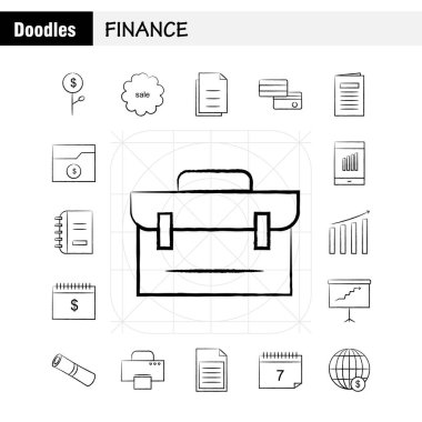 Finans elle çizilmiş simgeler kümesi Infographics, mobil Ux/UI için Kit 