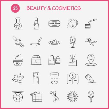 Güzellik ve kozmetik elle çizilmiş simgeler ayarlamak için Infographics, mobil Ux/UI Kit ve baskı tasarımı. Şunları içerir: Blade, kesim, jilet, kozmetik, konumu, kozmetik, güzellik, banyo, Icon Set - vektör