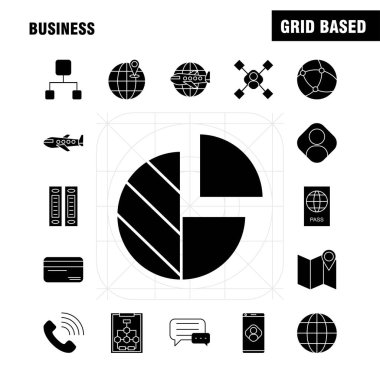 İş sağlam glif Icons Set için Infographics, mobil Ux/UI Kit ve baskı tasarımı. Şunları içerir: Dizüstü grafik, grafik, dizüstü, bilgisayar, Dart oyunu, odak, Eps 10 - vektör