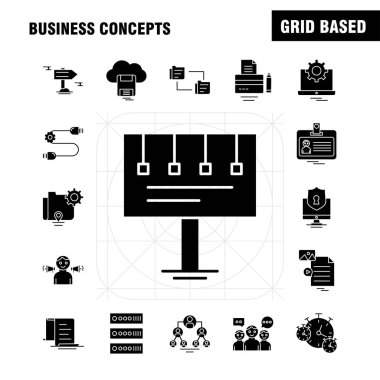 İçin Infographics, mobil iş kavramları katı glif Icons Set