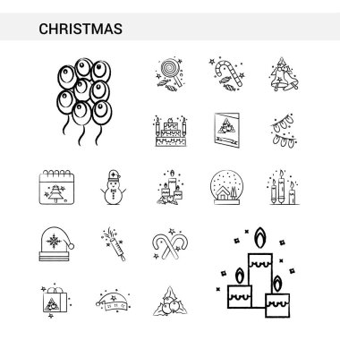 Noel el beyaz arka plan üzerinde izole simge kümesi stil çekilmiş. -Vektör