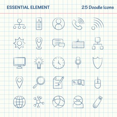 Unsuru 25 Doodle simgeler. Elle çizilmiş iş Icon set