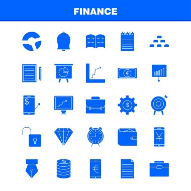 Finans sağlam glif Icons Set Infographics, mobil Ux/UI için Kit ve baskı tasarımı. Şunları içerir: Dolar, para, Not, rupi, bölmek, matematik, artı, eksi, koleksiyon Modern Infographic Logo ve piktogram. -Vektör