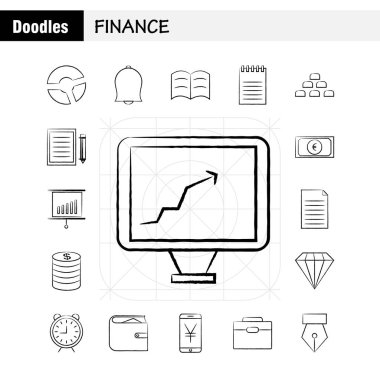 Finans elle çizilmiş simgeler kümesi Infographics, mobil Ux/UI için Kit ve baskı tasarımı. Şunları içerir: Dolar, para, Not, rupi, bölmek, matematik, artı, eksi, koleksiyon Modern Infographic Logo ve piktogram. -Vektör