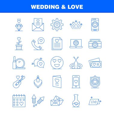 Düğün ve aşk çizgisi Icons Set Infographics, mobil Ux/UI için Kit ve baskı tasarımı. Şunları içerir: Laptop, aşk, kalp, düğün, kart, aşk, kalp, düğün, Icon Set - vektör