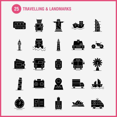 Seyahat ve yerler sağlam karakter simgesi Web, baskı ve mobil Ux/UI için Kit. Gibi: kart, kredi, kredi kartı, para, cüzdan, para, para, piktogram paketi. -Vektör