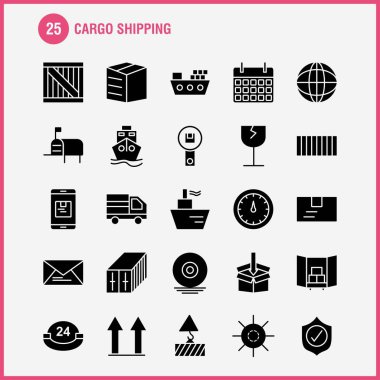 Web, baskı ve mobil Ux/UI için sağlam karakter simgesi nakliye kargo Kit. Gibi: kalkan, kargo, güvenlik, teslimat, cep, cep, kargo, kutusu, piktogram paketi. -Vektör