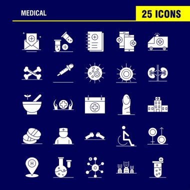 Tıbbi katı glif Icons Set için Infographics, mobil Ux/UI Kit ve baskı tasarımı. İçerir: Bandaj, alçı, tıp, sağlık, bakım, termometre, ısı, Temp, koleksiyon Modern Infographic Logo ve piktogram. -Vektör
