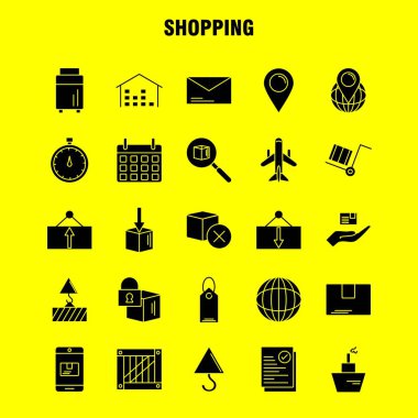 Web, baskı ve mobil Ux/UI için sağlam karakter simgesi alışveriş Kit. Gibi: kutusu, nakliye, kilit, kargo, teslim, teslimat, paket, nakliye, piktogram paketi. -Vektör