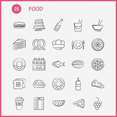 Gıda el çekilmiş Icon Web, baskı ve mobil Ux/UI için Kit. Gibi: cam, gıda, içecek, Kupası, hamburger, yemek, gıda, hızlı piktogram paketi. -Vektör