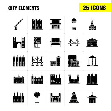 Şehir öğeleri katı glif Icons Set için Infographics, mobil Ux/UI Kit ve baskı tasarımı. Şunları içerir: Araba, araç, seyahat, ulaşım, Çeşme, su duş, şehir, Eps 10 - vektör