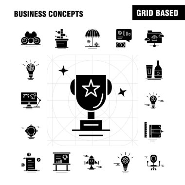 İçin Infographics, mobil iş kavramları katı glif Icons Set