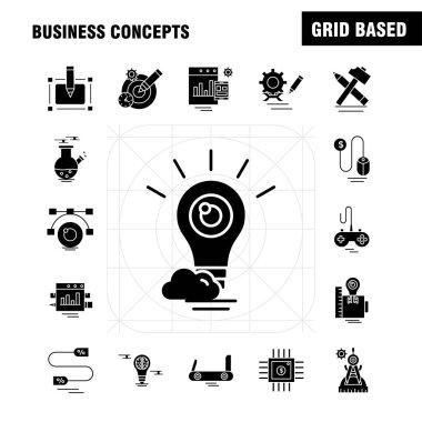 İş kavramları katı glif Icons Set için Infographics, mobil Ux/UI Kit ve baskı tasarımı. Şunları içerir: İşaretçi, Küre, dünya, Internet, kitap, Apple, çalışmaları, koleksiyon Modern Infographic Logo ve piktogram eşleyin. -Vektör